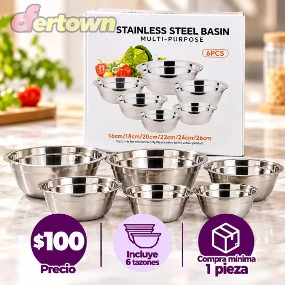 Set de 6 Tazones de Acero Inoxidable (16 a 26 cm)